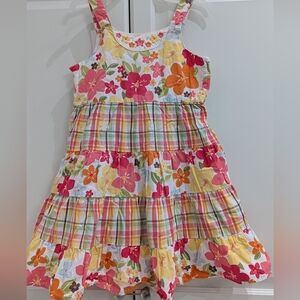 5/$35 Gymboree Girls Dress Size 5 Floral Plaid Tiered Cotton Embroidered Spring